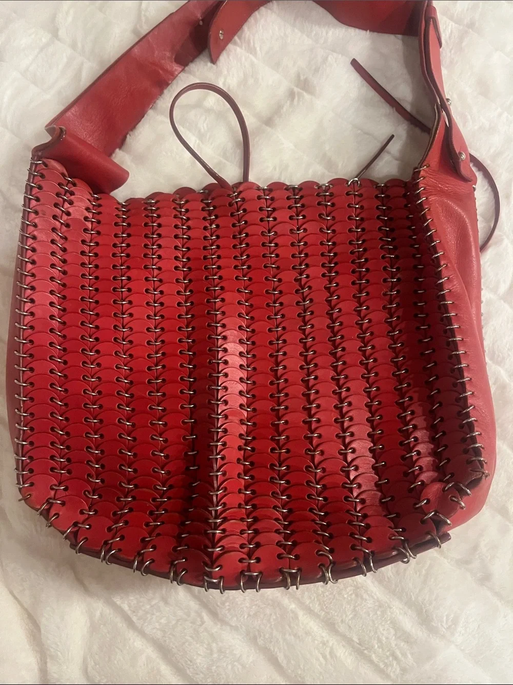 Paco Rabanne Red Woven-Link Shoulder Bag